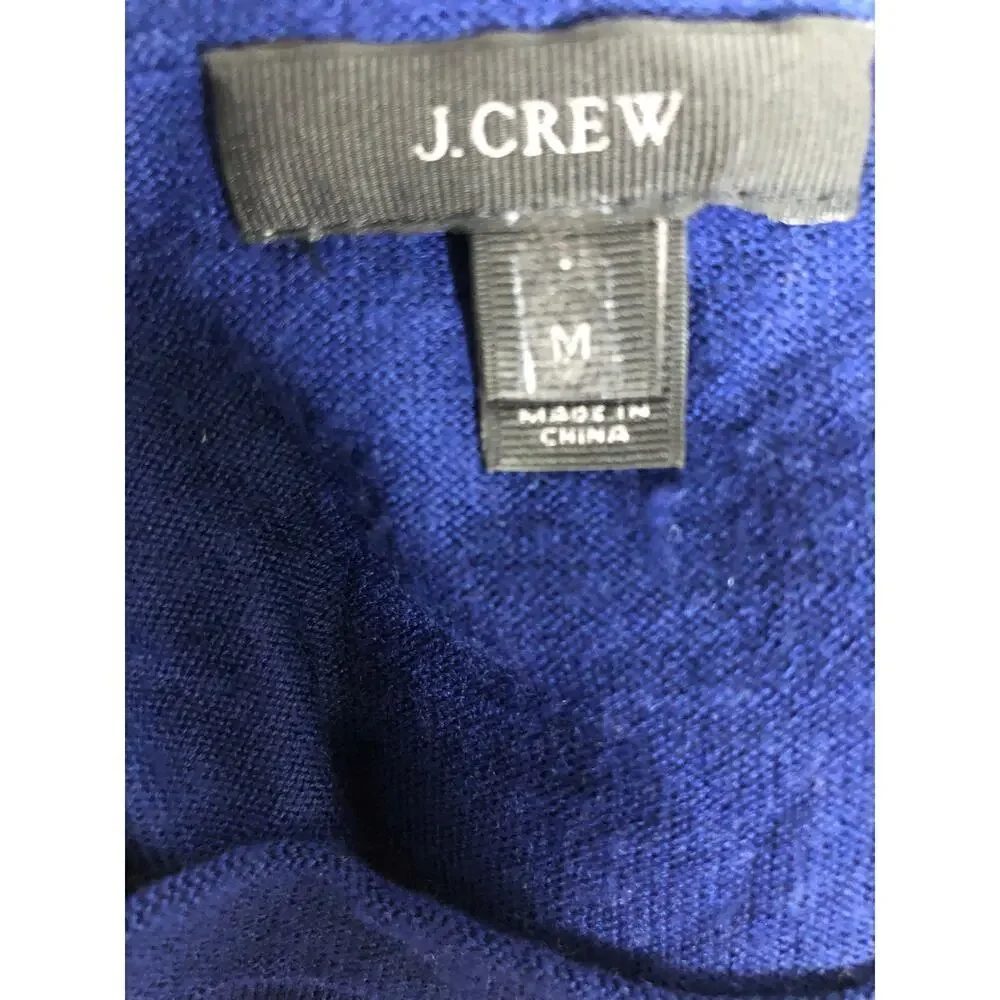 J.  Crew Merino Wool Sweater Crewneck Zip Shoulder Top Navy  M
